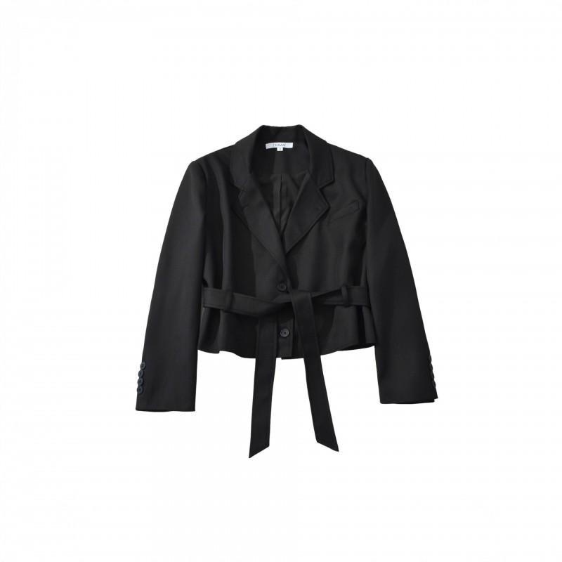Womens Tailored Short Blazer Slim Fit Tie Waist Office Work Jacket