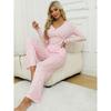 2024 Women's Autumn Ribbed Lace Collar Butterfly Print Long Sleeve Slim Fit Homewear Set