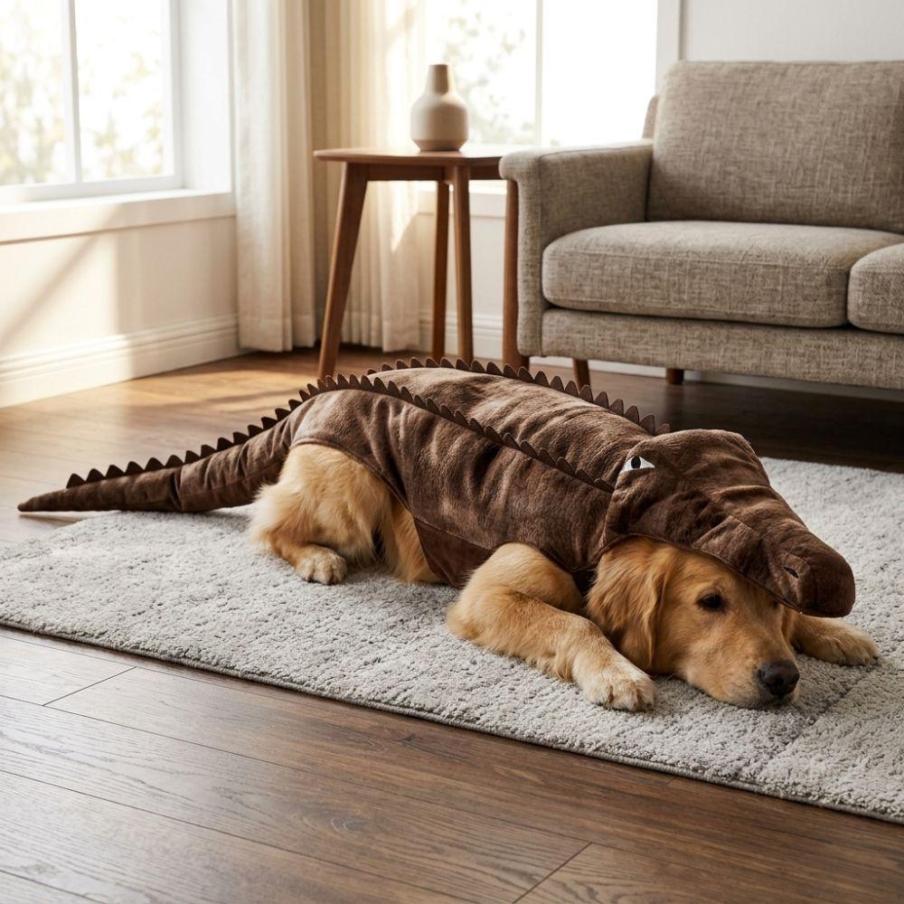 Soft Skin-Friendly Halloween Pet Crocodile Costume Plush Dog Crocodile Suit Birthday Celebration