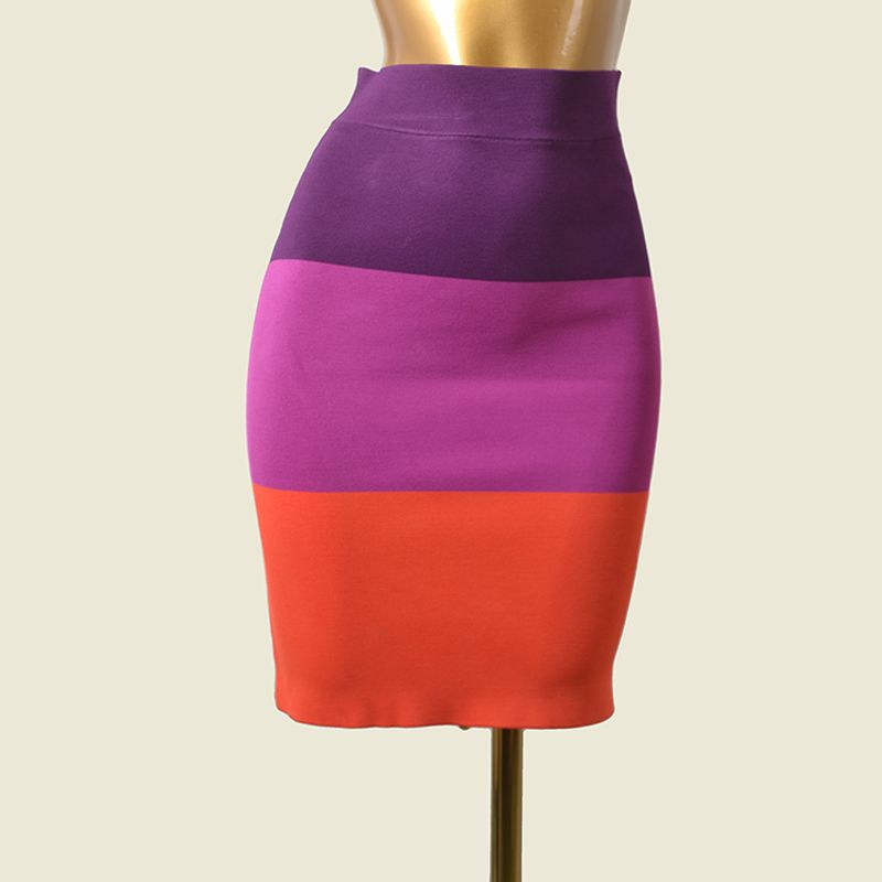 

American Accessible Luxury Brand Designer with the Same Name B s Color Matching Bandage Dress Foreign Trade Original Order Elegant Hip Knitwear Skirt Picture color XS(Flaw)