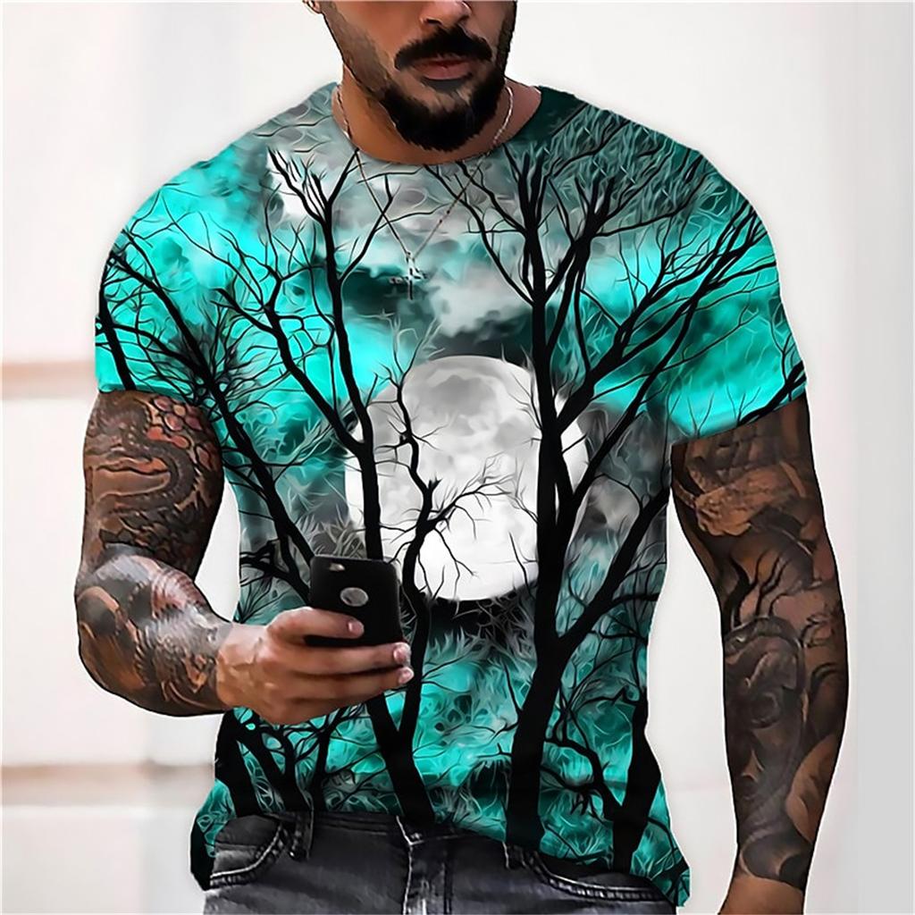 Men's Casual Printed Short Sleeve T Shirt Lightweight Breathable Crew Neck Tee Halloween Theme Graphic Design