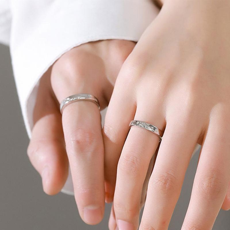 Matching Rings Mountain Sea Promise Band Rings Open Ring Adjustable Lovers Ring Set for Him Her Girlfriend Boyfriend