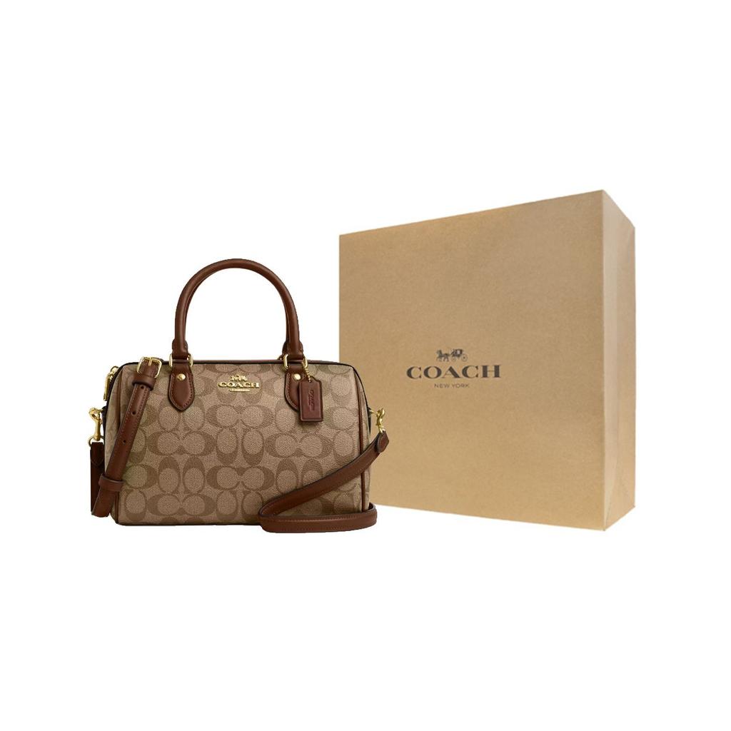 Coach Rowan 27 Vintage Monogram Reißverschluss Beschichtetes Canvas und Recyceltes Leder Tragetasche Groß Damen-Tragetaschen Khaki Sattelbraun CS188-IME74
