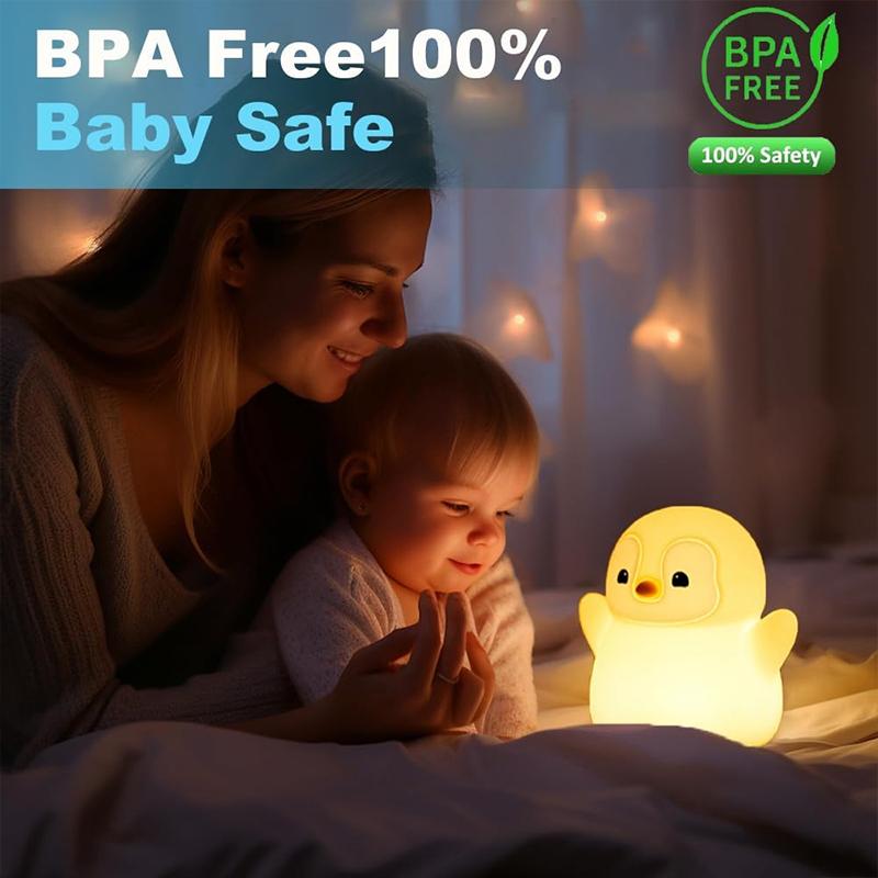 Cute Penguin Night Light, Animal Silicone Nursery Lamp Touch Control Nightlights USB Rechargeable Bedside Lamps