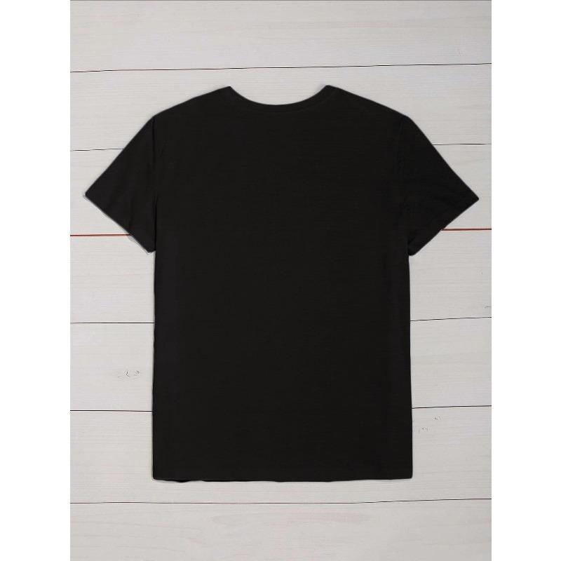 Europäische Größen Damen Elegantes Schwarzes T-Shirt mit Rosa Rosen-Illustration, Weiches & Atmungsaktives Kurzarm-Oberteil mit Rundhalsausschnitt