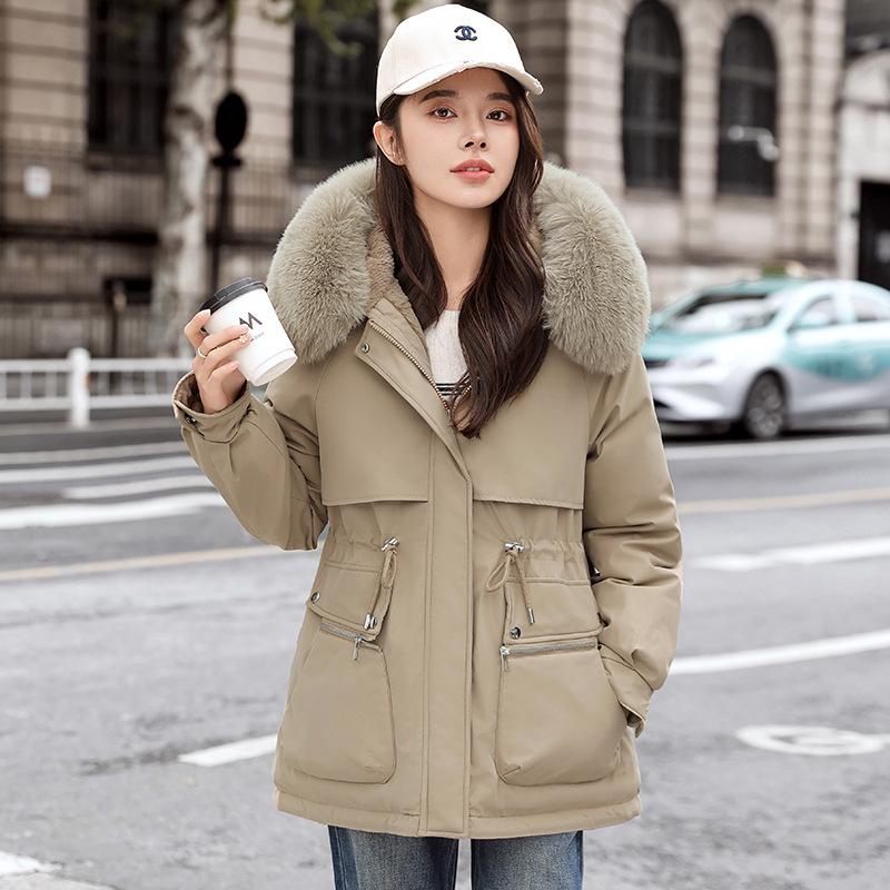 

Winter 2024 Hooded Velvet-Lined Jacket - Thick, Loose, Petite Fit Cotton Coat XL