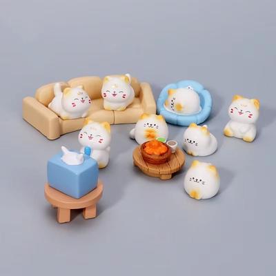 Cute DIY Cartoon Cat Model Resin Mini Cat Desktop Decoration Animal Miniature Figurine Decorations Accessories Home Decor