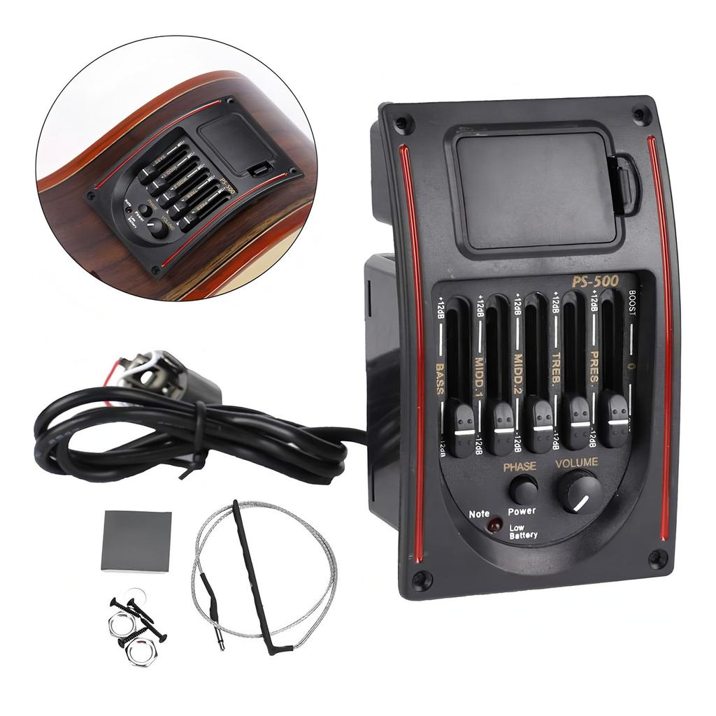 Acoustic Guitar 5 Band EQ Preamp Amplifier Equalizer Guitar Pickup Piezo Systems Guitar Equalizer Tuner Guitar Pickups