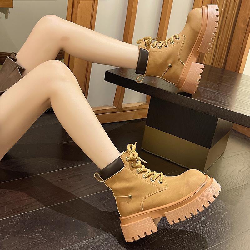 Platform Women Ankle Boots Mid Heels Designer Laether Shoes Fashion Winter Woman Trend Motorcycle Boots Goth Femme D499