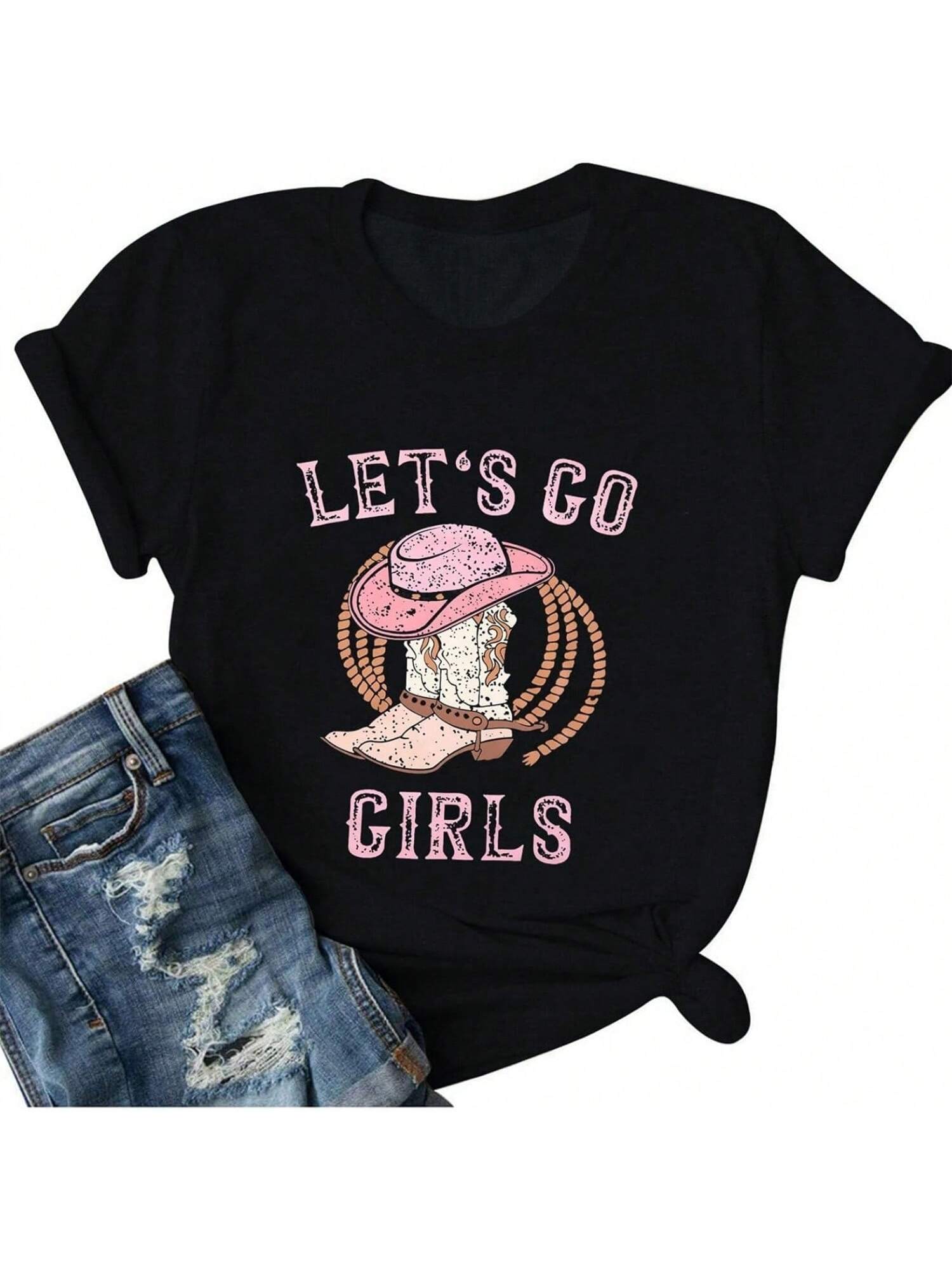 MOUSYA Cowboy Hat Boots Let s Go Girls Western Cowgirls T-Shirt Bachelorette Party Shirt Bridal Wedding Vacation Tee S разноцветный