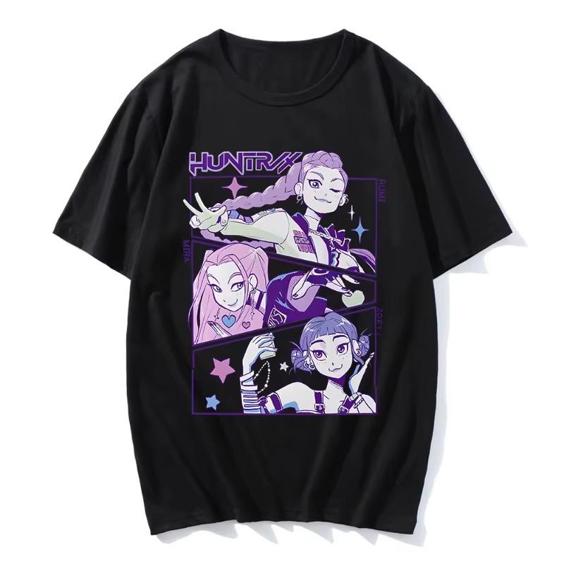 Neues KPop Dämonenjäger Animationsfilm Druck T-Shirt Kurzarm Herren und Damen Gleiches Rundhals Baumwolle Mode T-Shirt