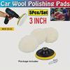 5Pcs Wool Car Polishing Pad Set For Polisher Machine Waxing Polishing Buffing Auto Paint Care Polisher Pads 3/4/5/6/7 Inch