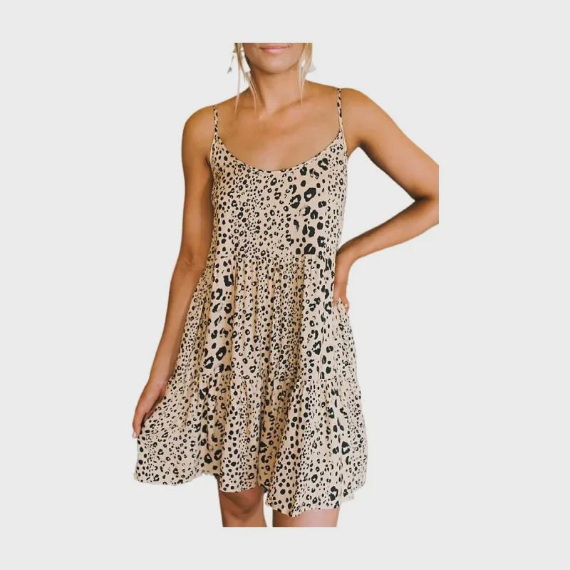 Women's Sexy Leopard Print Slim A-Line Suspender Dress