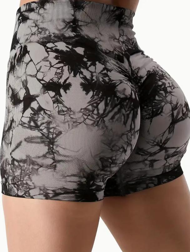 European & American Tie-Dye High-Waist Quick-Dry Yoga Shorts: Seamless, Elastic, Hip-Lifting, Fitness-Ready