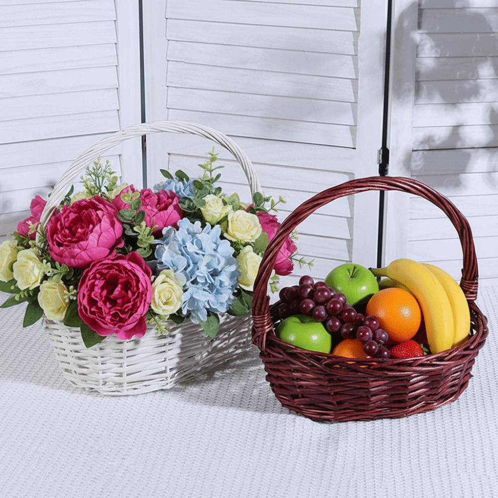 Brauner weißer Handweidekorb mit Griff Geflochtener Korb Aufbewahrungskörbe Aufbewahrung für Zuhause