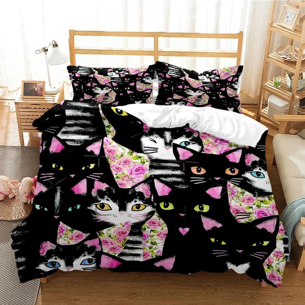 New 3D Print Cartoon Cat Print Comfortable Duvet Quilt Cover Pillowcase Bedding Set Children Bedroom Decoration Home Textile