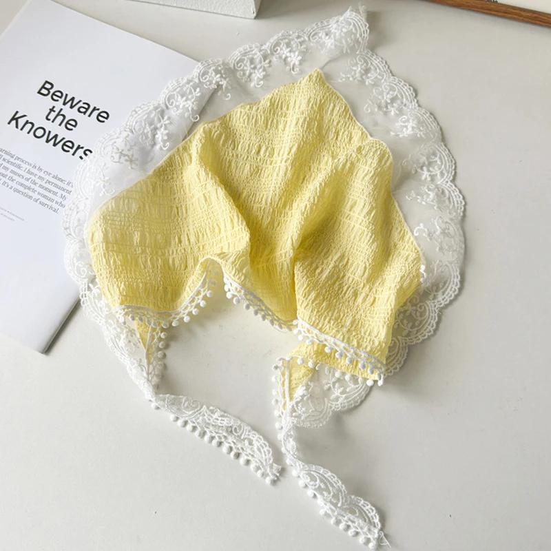 Baticuri Franțuzești pentru Femei Bandană Triunghiulară din Dantelă Albă Turban Pastoral Vintage Bandane Accesorii de Modă pentru Fotografie de Vară