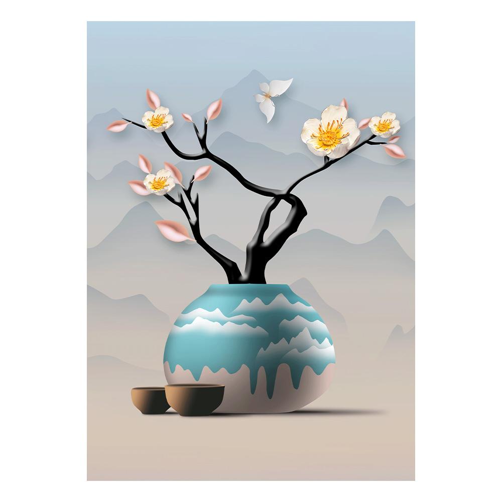 Retro Blumen Leinwandgemälde Wandkunst Bilder Chinesischer Stil Vintage Poster und Drucke für Wohnzimmer Flur Dekor