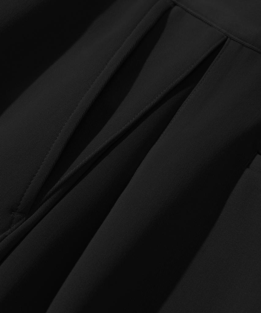 TRILLION Side Pleat Snap Button Wide Slacks (Black)
