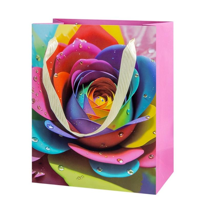 10 Pieces Multicolors Paper Bags Stylish Holiday Present Storage Pouches Handmade Assorted Color Gift Bag with Handles