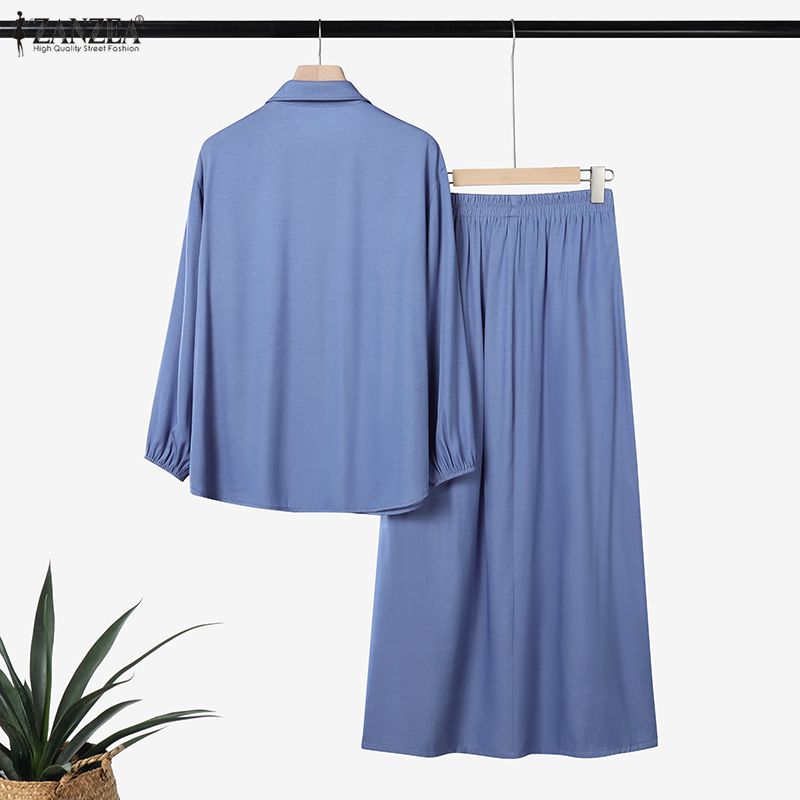 ZANZEA Blouse à manches longues pour femmes et jupes longues Ensembles décontractés deux pièces