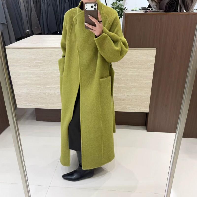 Womens Double-Faced Wool Coat With Belted Waist Longline Oversized Trench In Winter