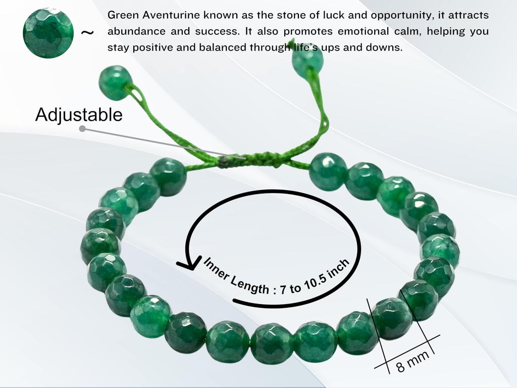 Certified Green Aventurine Bracelet for Women Men with Healing Crystal and Reiki Stone - Beautiful Gemstone Faceted Beaded Bracelet for Balance,