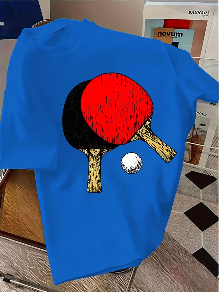 Unisexs Navy Crew Neck Tee Vintage Table Tennis Racket Ball Graphic Sports Loose Summer Casual Daily Soft Street Short Sleeve Shirt