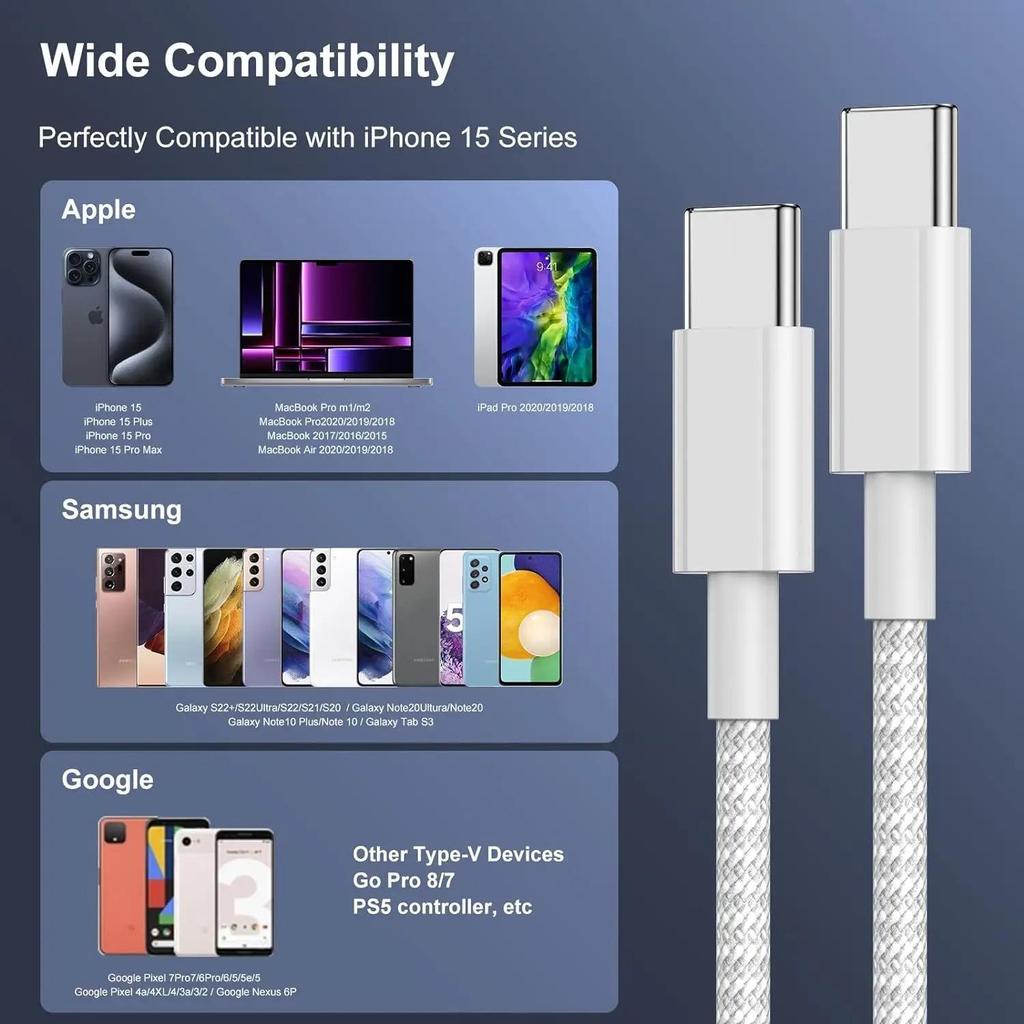 60W 6A USB Typ C na Typ C Kabel Datová linka Pro Iphone 15 16 Samsung Rychlé Nabíjení USB C na C Kabel Typ C Datová Nabíječka