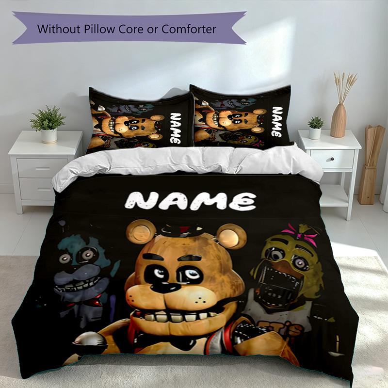 Set da 3 pezzi Personalizzato con Nome Five Nights at Freddy's, Include 1 Copripiumino e 2 Federe, Decorazione per Camera da Letto per Tutte le Stagioni