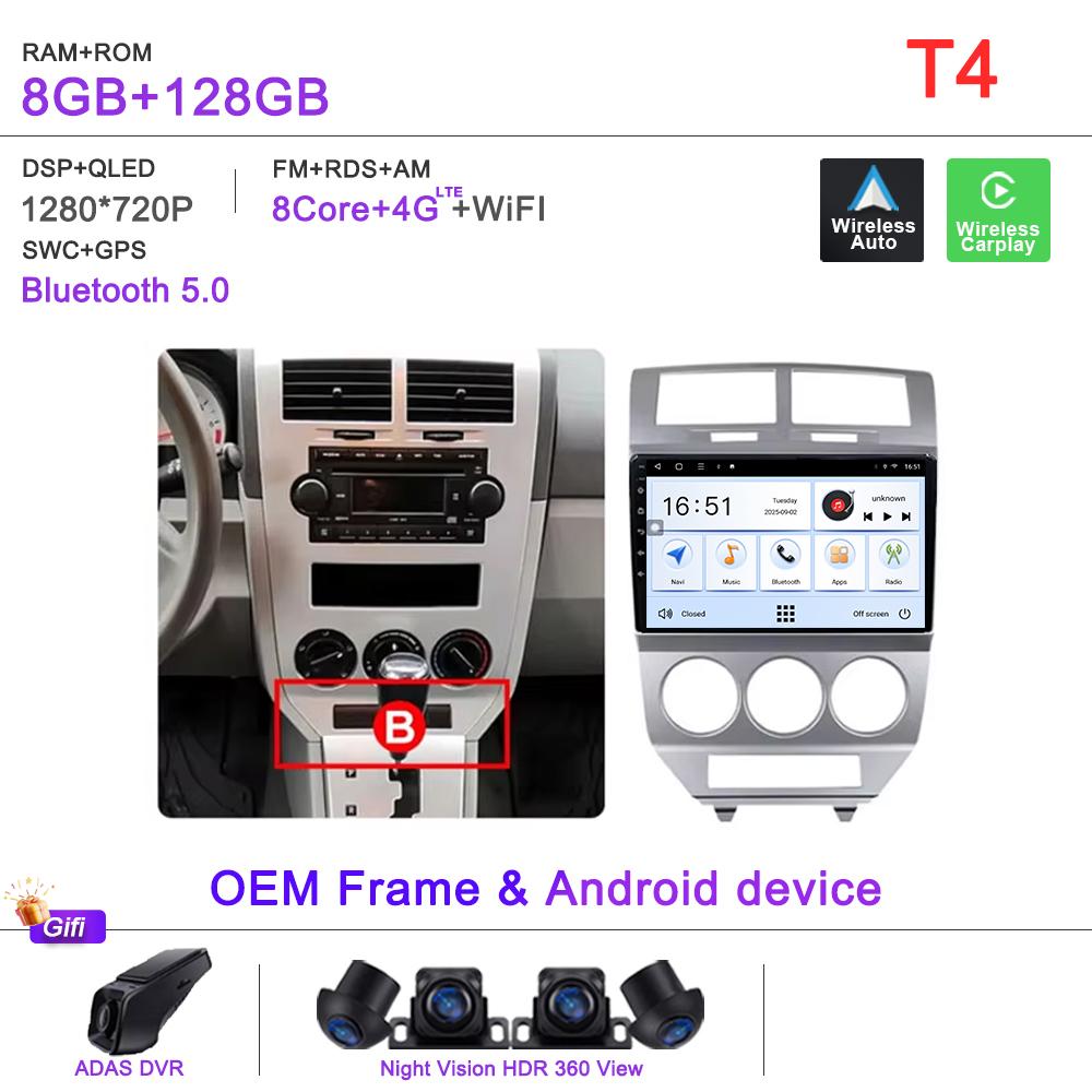 Android 16 Radio For Dodge Caliber Jeep Compass 1 MK Patriot 2006 - 2010 Multimedia Player Stereo Head Unit GPS Navigation HDR