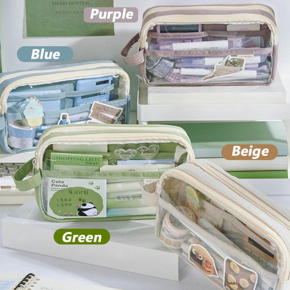 Handheld Pencil Case Transparent Stationery Organizer Waterproof Pen Box School Office