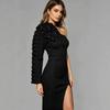 Light Luxury European and American High-end Single Shoulder Flower Design High Side Fork Slim and Thin Dinner Party Dress Bandage Dress