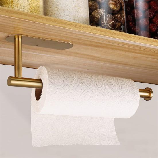Paper Towel Holder Stainless Steel Wall-mounted Punch-free Great Load Bearing Wrap Film Organizer Bathroom Paper Roll Storage