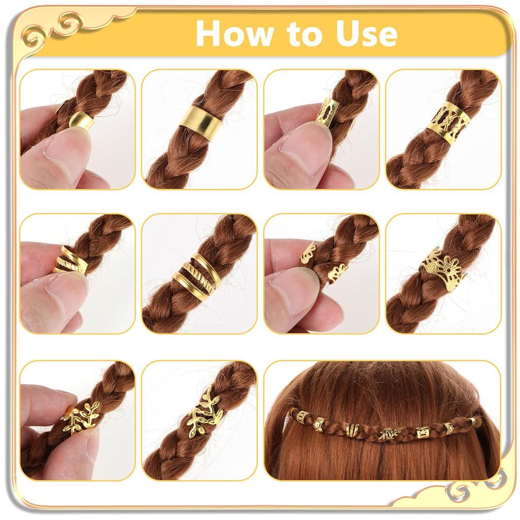 50pcs Gold Hair Jewelry for Braids Accessories Loc Jewelry for Hair Dreadlocks Adjustable Hair Rings Hair Cuff Hair Charms Braid Jewelry Hair Beads