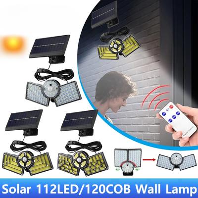 Solar 112LED/120COB Wall Lamp Super Bright Light 220mAh/48W w/Motion Sensor Remote Control Waterproof Outdoor Courtyard Lighting