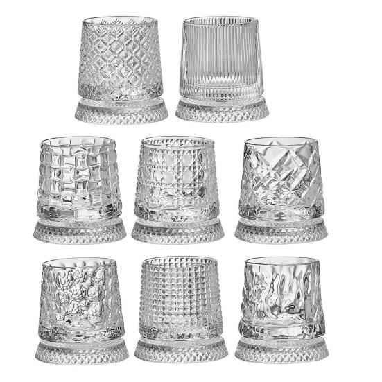 Szklanka do whisky 280 ml, obracana o 360 stopni, z delikatnym wytłaczanym wzorem, stabilna odłączana podstawa, kubek do picia, naczynia