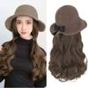 Bucket Hat Bow Top Hat Wig Korean Style Long Curly Wave Hair Fisherman Hat Wig  Autumn Winter
