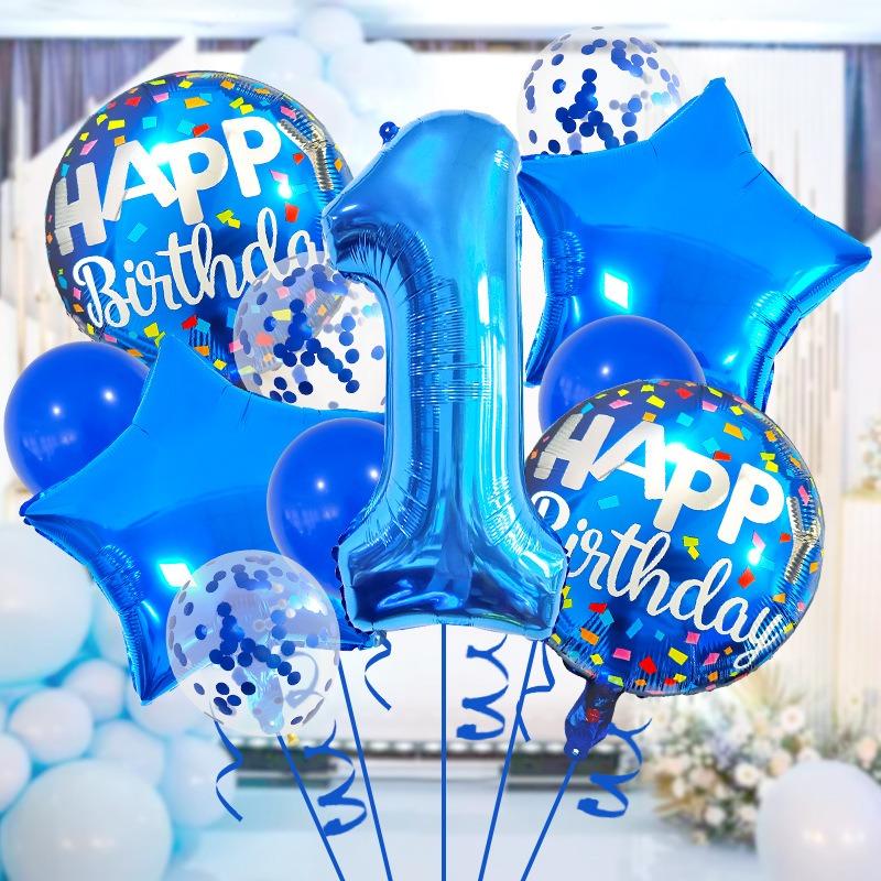 Blue Birthday Balloons Set 32inch Blue Number Stars Foil Ballon Boys Happy Prince Navy Ocean 1st 2nd 3rd 4th Birthday Balloon