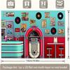 1950s Retro Diner Jukebox Backdrop Banner, 50s Sock Hop Theme Party Decor, Nostalgic Photo Background for Garage Yard Indoor Outdoor Celebration