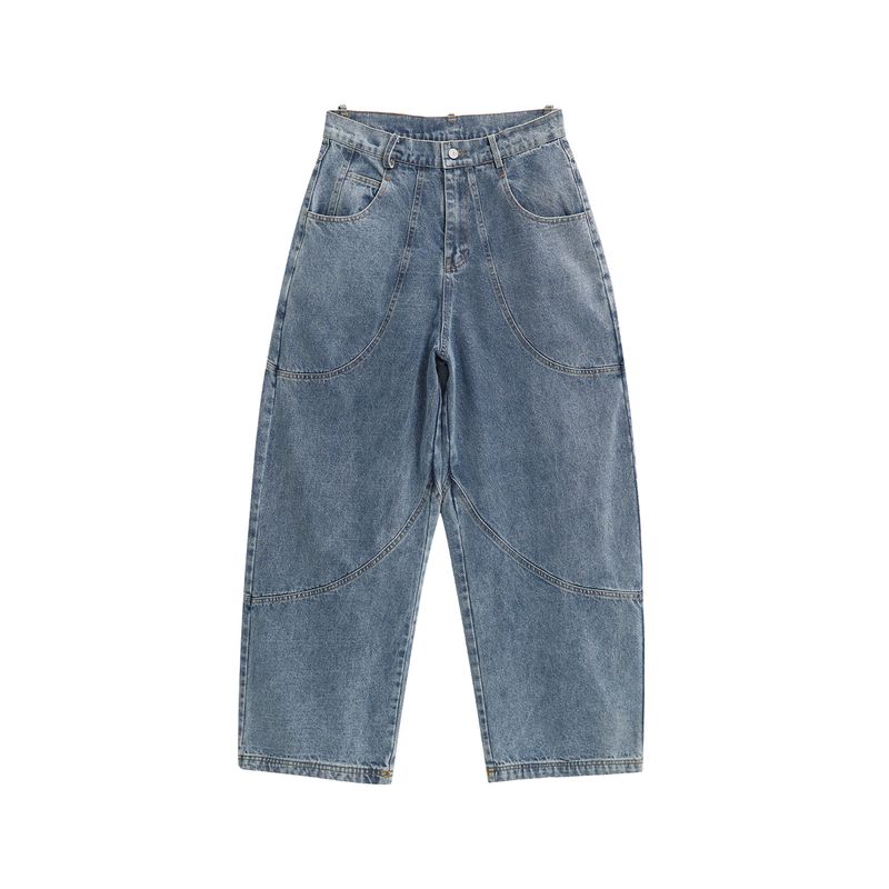 

Men s American Retro Jeans, Trendy Brand, New Autumn Style, Loose Design, Straight Wide-Leg Casual Long Pants Blue XL