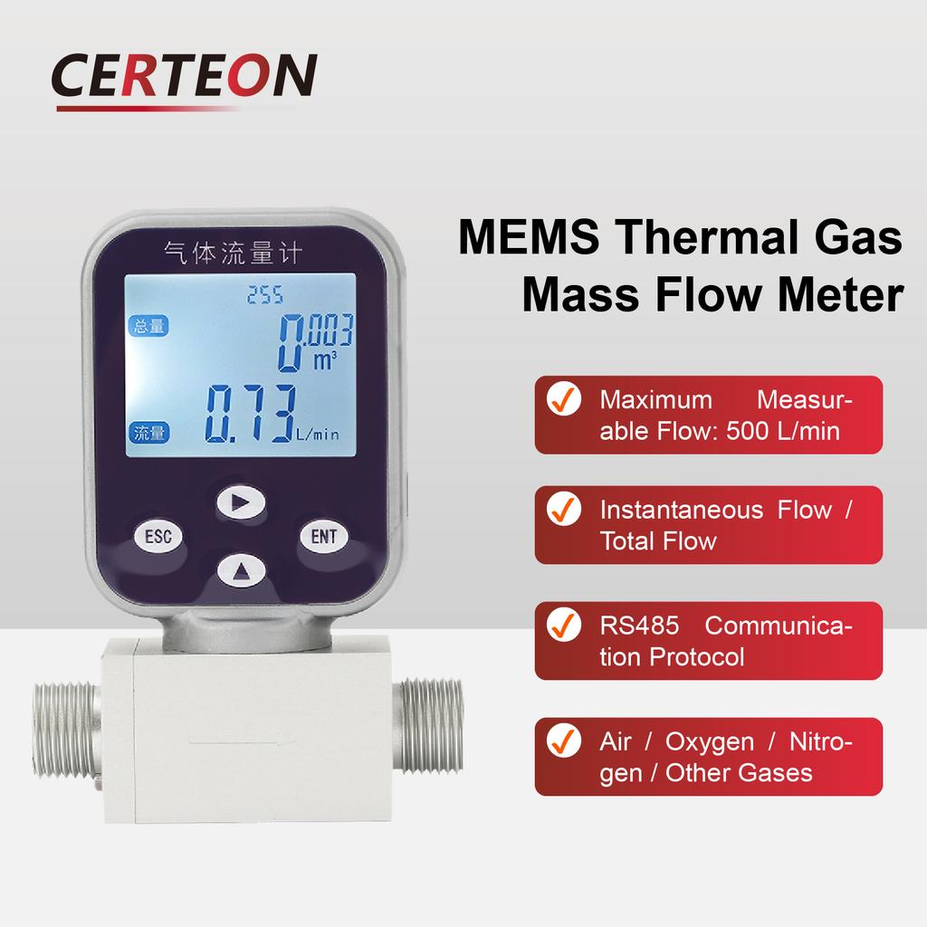 MEMS Thermal Gas Flow Meter G3/8 Male DN10 Mass Flow Sensor for Air Oxygen Nitrogen Argon Methane RS485 Output