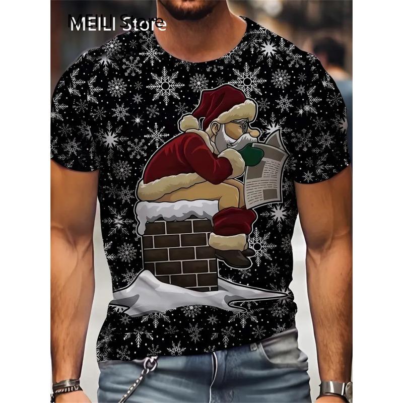 Christmas 3D Santa Claus Print T Shirt for Men Casual Short Sleeve Tee Shirts Fashion O-Neck Top New Year Gift Oversized T-Shirt