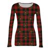 Women's Casual Long Sleeve Ribbed Neck Christmas Print Pullover Top