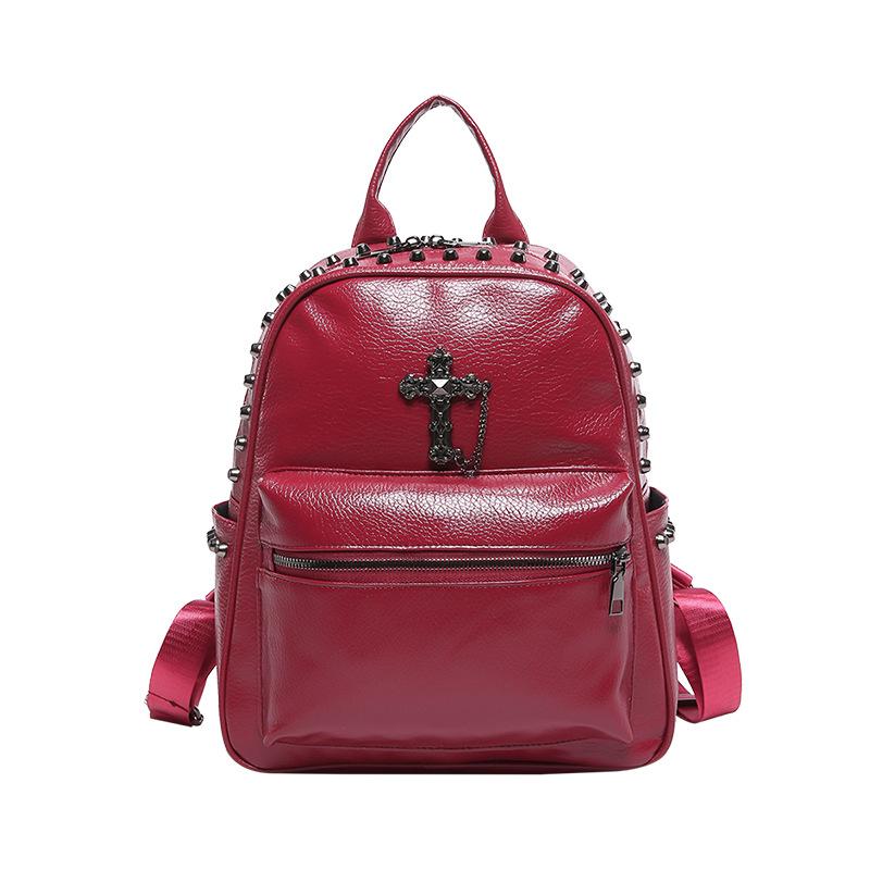 

Панк-стиль Крест Женский Рюкзак Женская Повседневная Сумка Большой Вместимости Рюкзак с Заклепками красный