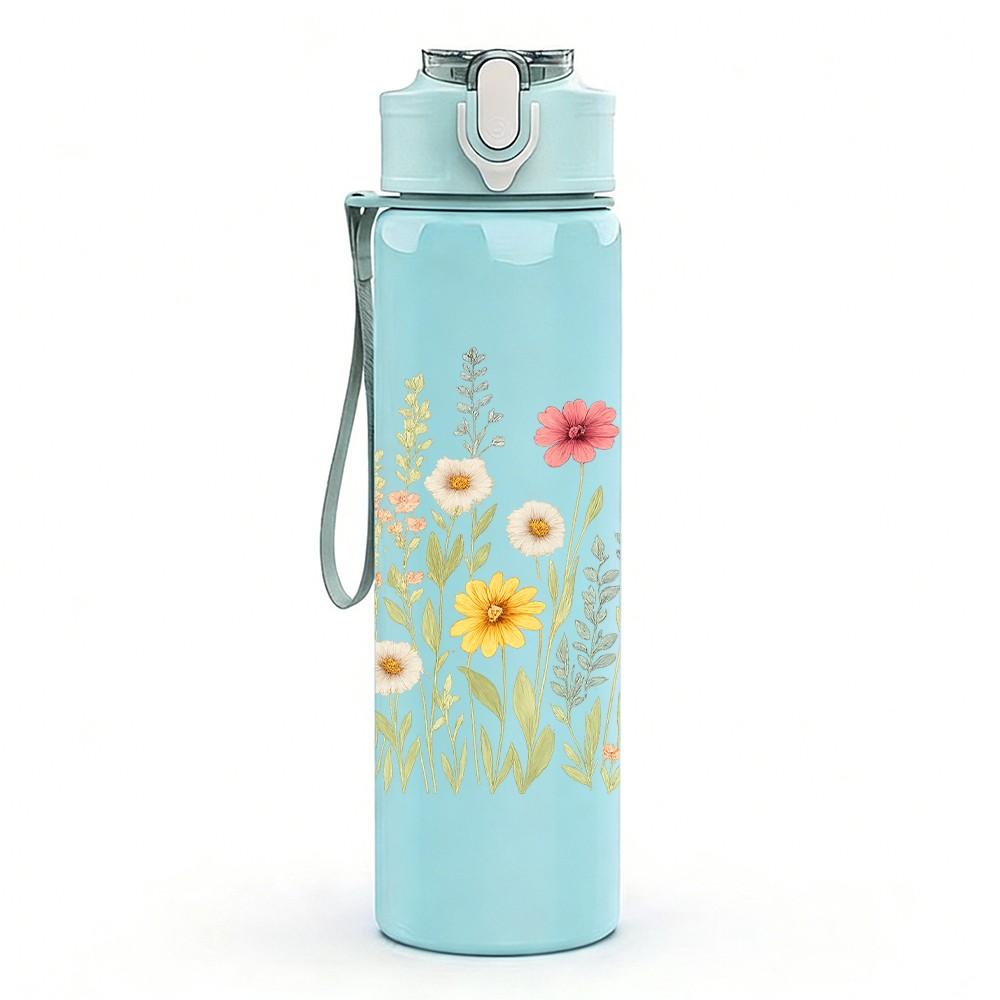 1PC Wild Daisy Bouquet Art 750ml Color Plastic Sports Water Bottle Leakproof Flip Straw Lid Suitable for Sports Office Home Use