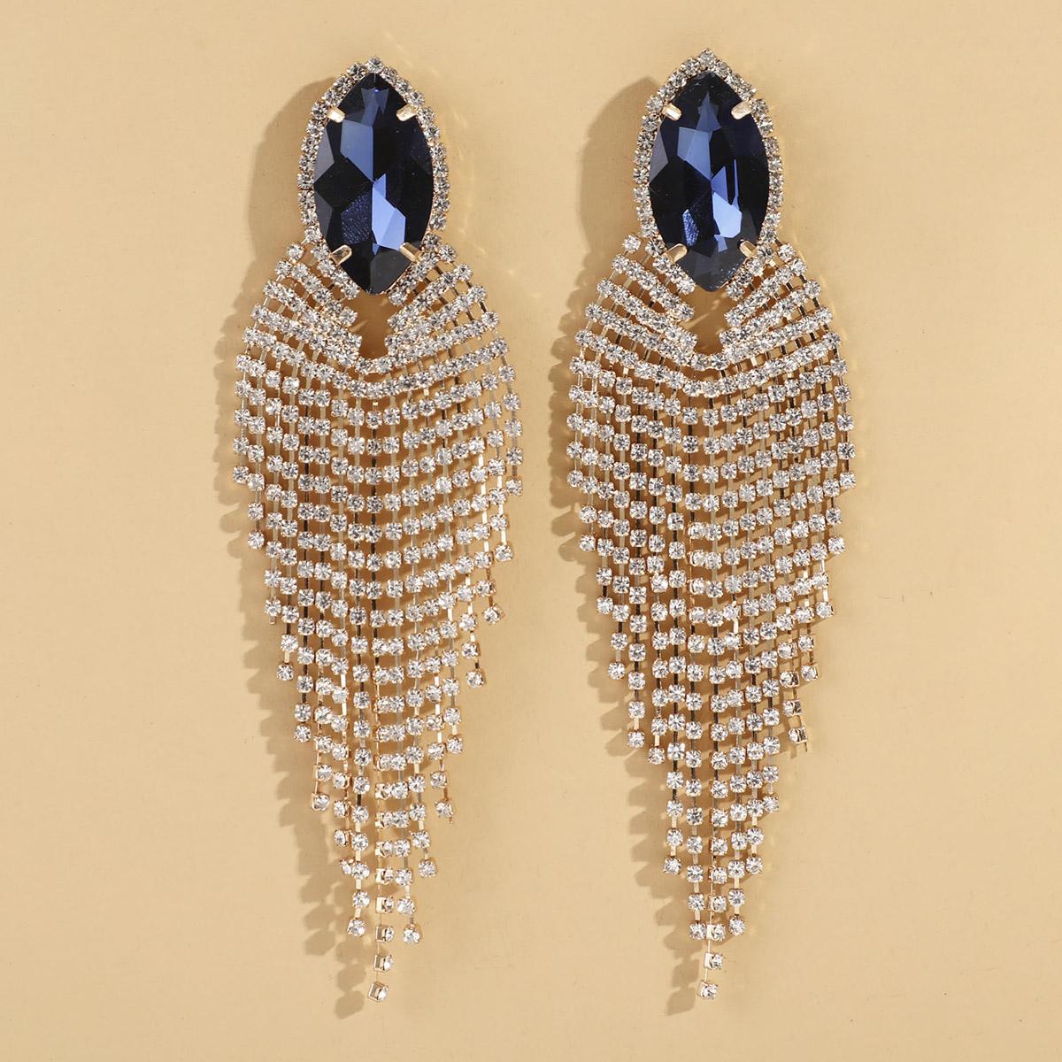 Exquisite full diamond horse eye tassel earrings that can be sweet or cool for girls, light luxury gifts, exaggerated earrings