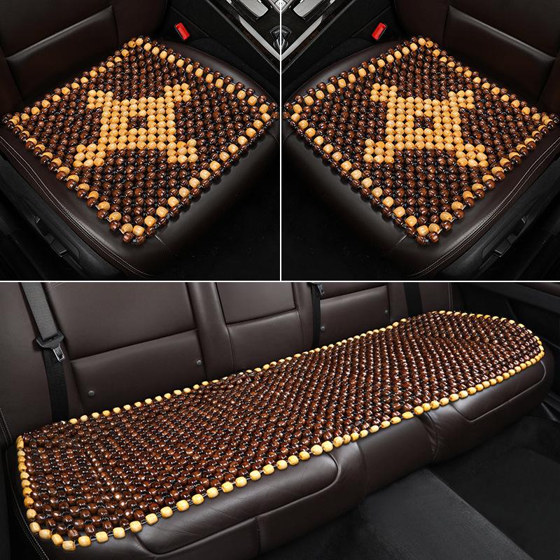 Wooden Bead Three-Piece Car Seat Cushion Set: Single Seat Cushion, Square Cushion for Home and Office