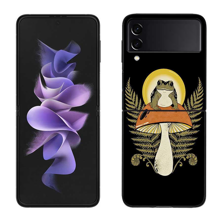 Cottagecore Frog Aesthetic Case For Samsung Z Flip 6 5G Galaxy Z Flip 5 4 3 5G Black Hard Cell Phone Cover Luxury PC Shell Coque