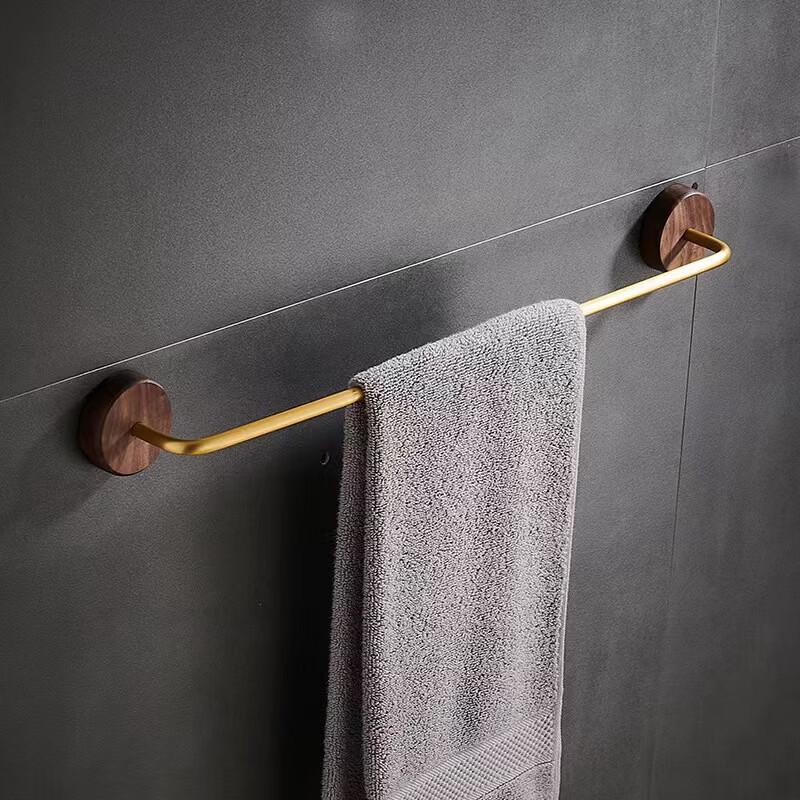 Polished Aluminum Bathroom Towel Rack with Black Walnut Shelf
